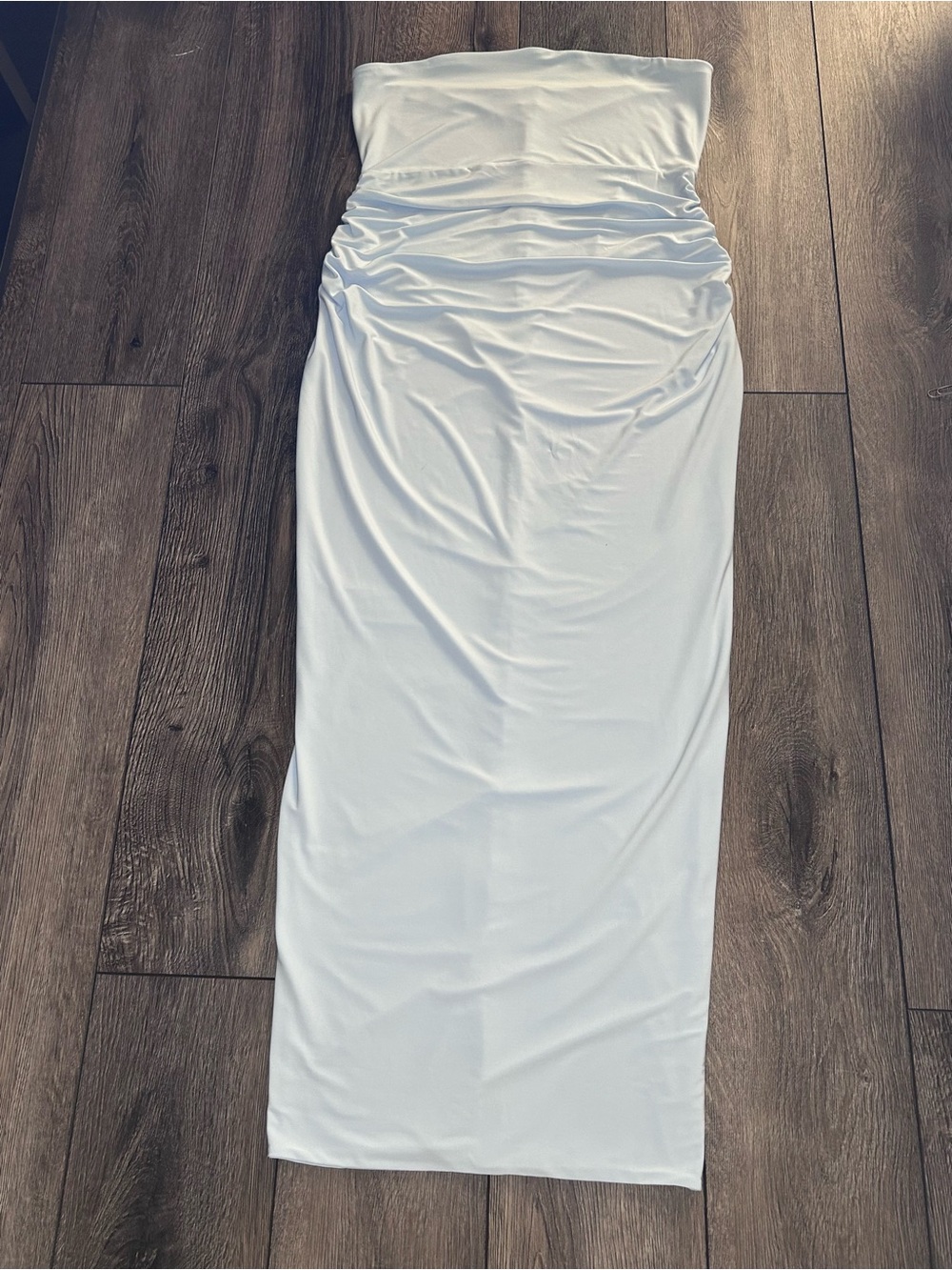 Club L London Baby Blue Strapless Ruched Maxi Dress Side Slit US 12 UK 16 - Picture 3 of 16